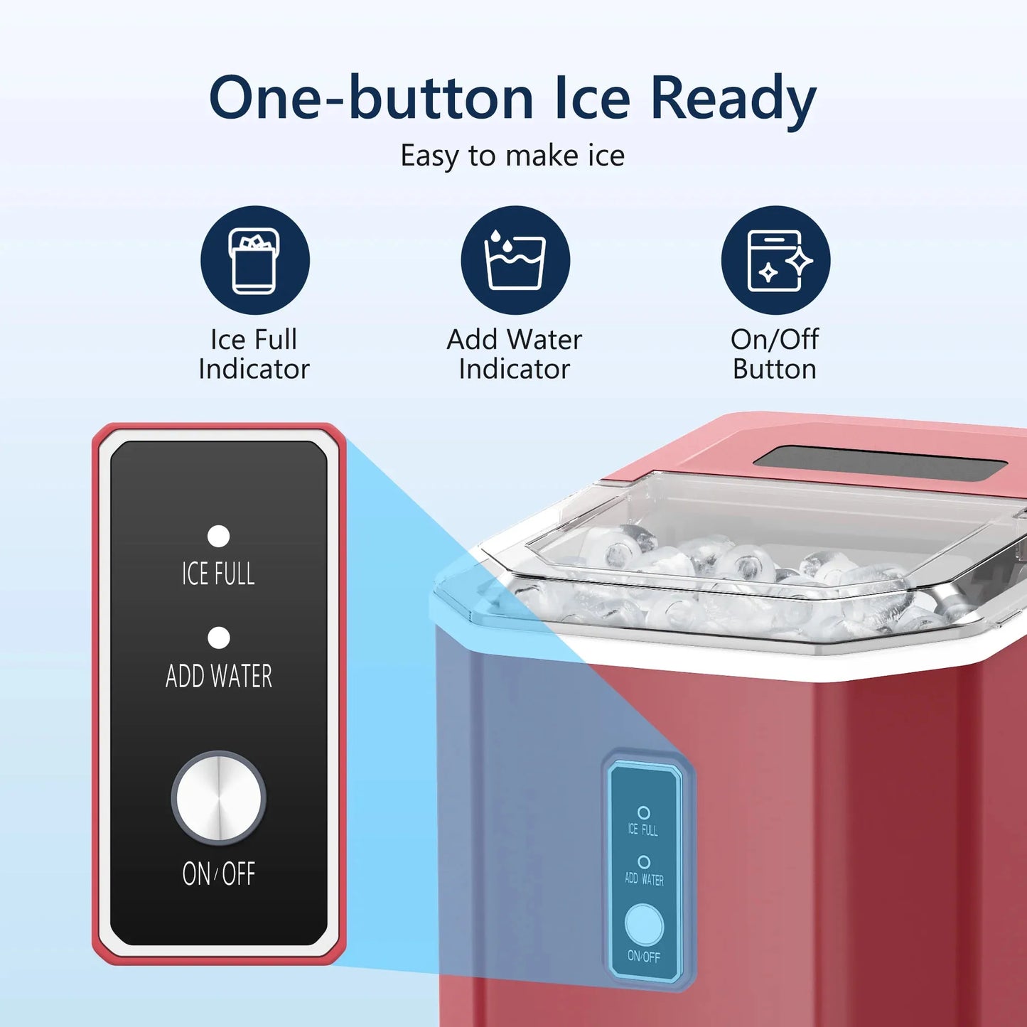 SIMZLIFE Countertop Ice Maker | 9 Cubes in 6 Mins, 26.5lbs/Day | Red