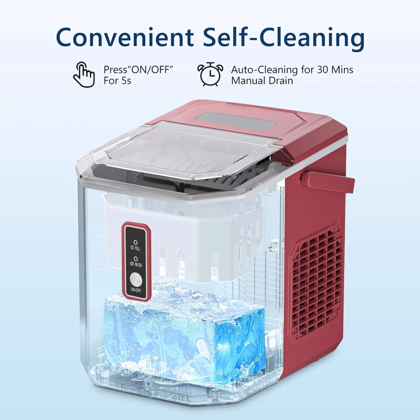SIMZLIFE Countertop Ice Maker | 9 Cubes in 6 Mins, 26.5lbs/Day | Red