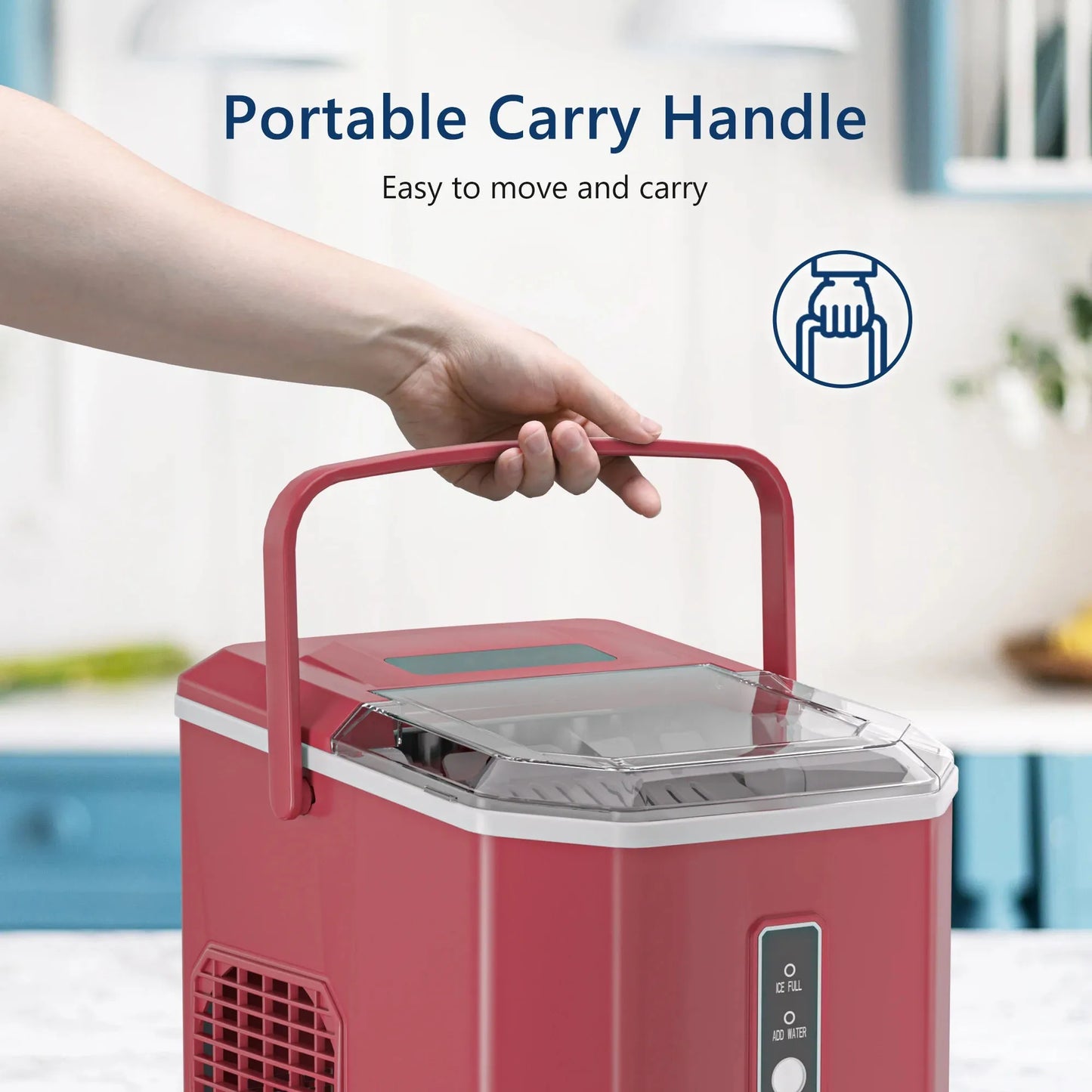 SIMZLIFE Countertop Ice Maker | 9 Cubes in 6 Mins, 26.5lbs/Day | Red