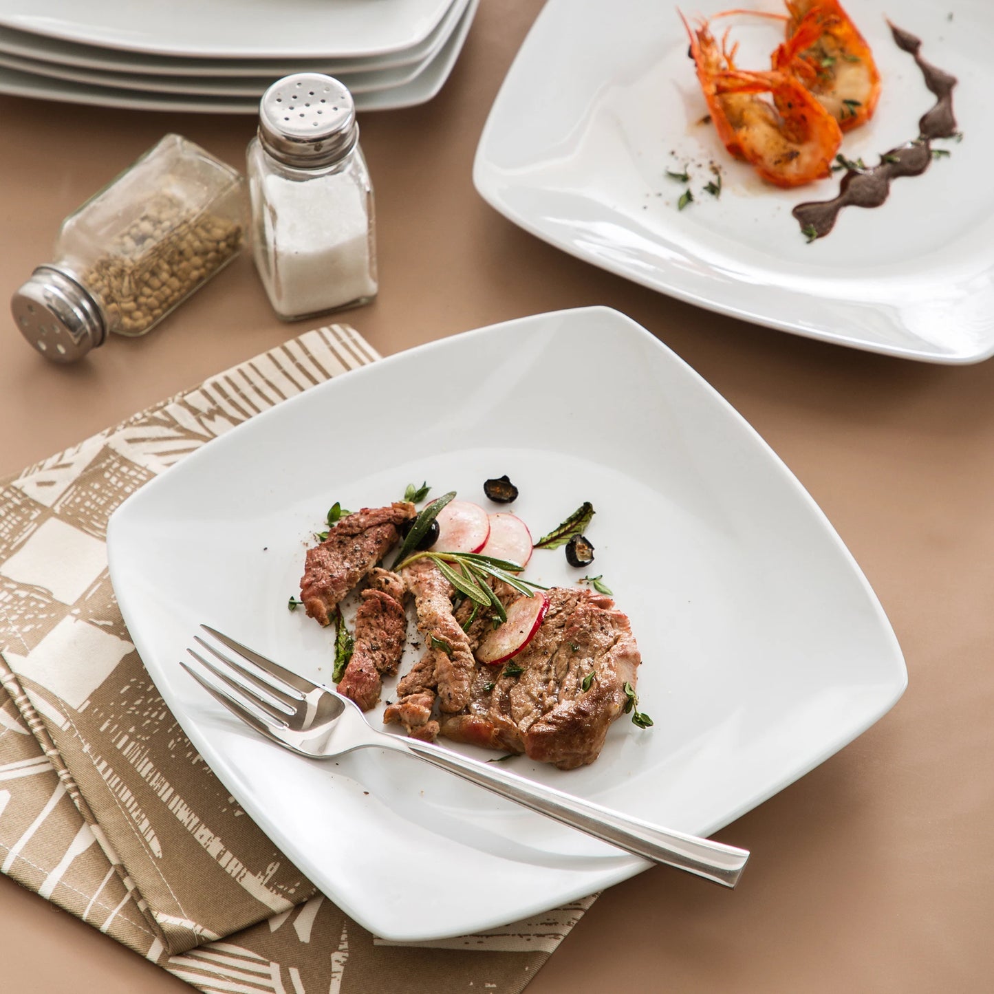 Elegant White Square Dinner Plates - 6/12 Piece Porcelain Set