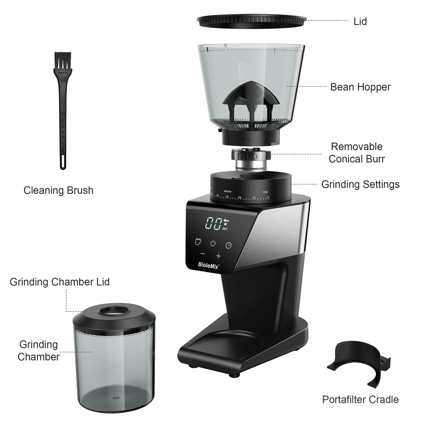 CoffArt Electric Conical Burr Grinder | 30 Settings for Espresso, Drip & French Press