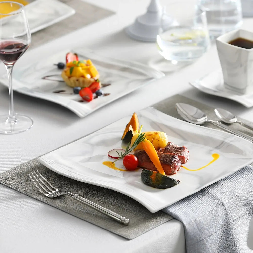 Elegant Marble Dinnerware Set - 30-Piece Porcelain Tableware