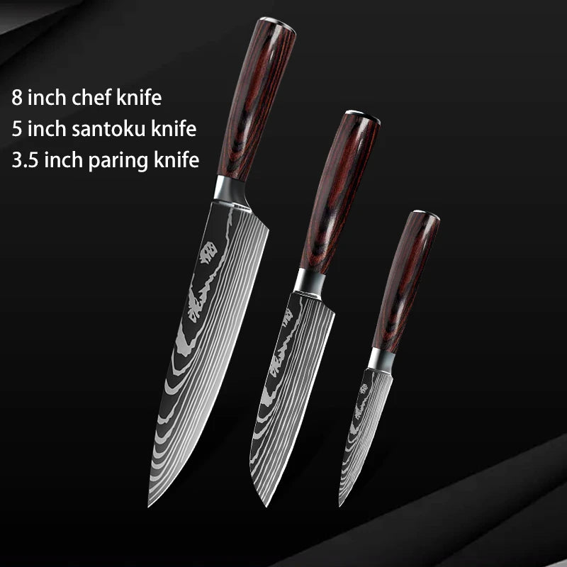Damascus Steel Chef Knife Set: 7-Piece Kitchen Knife Block