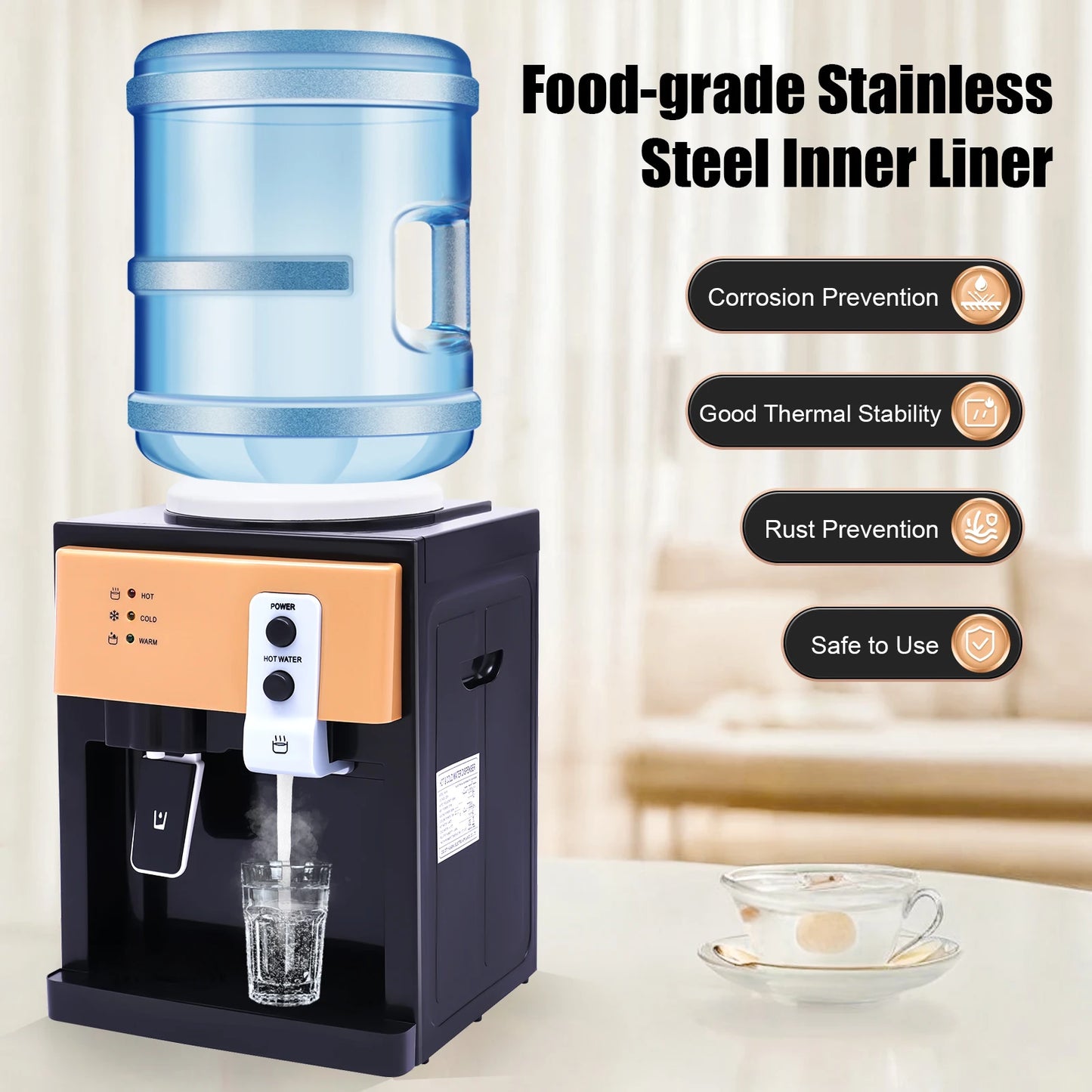 Compact Hot & Cold Water Dispenser - Desktop Water Cooler for Home & Office
