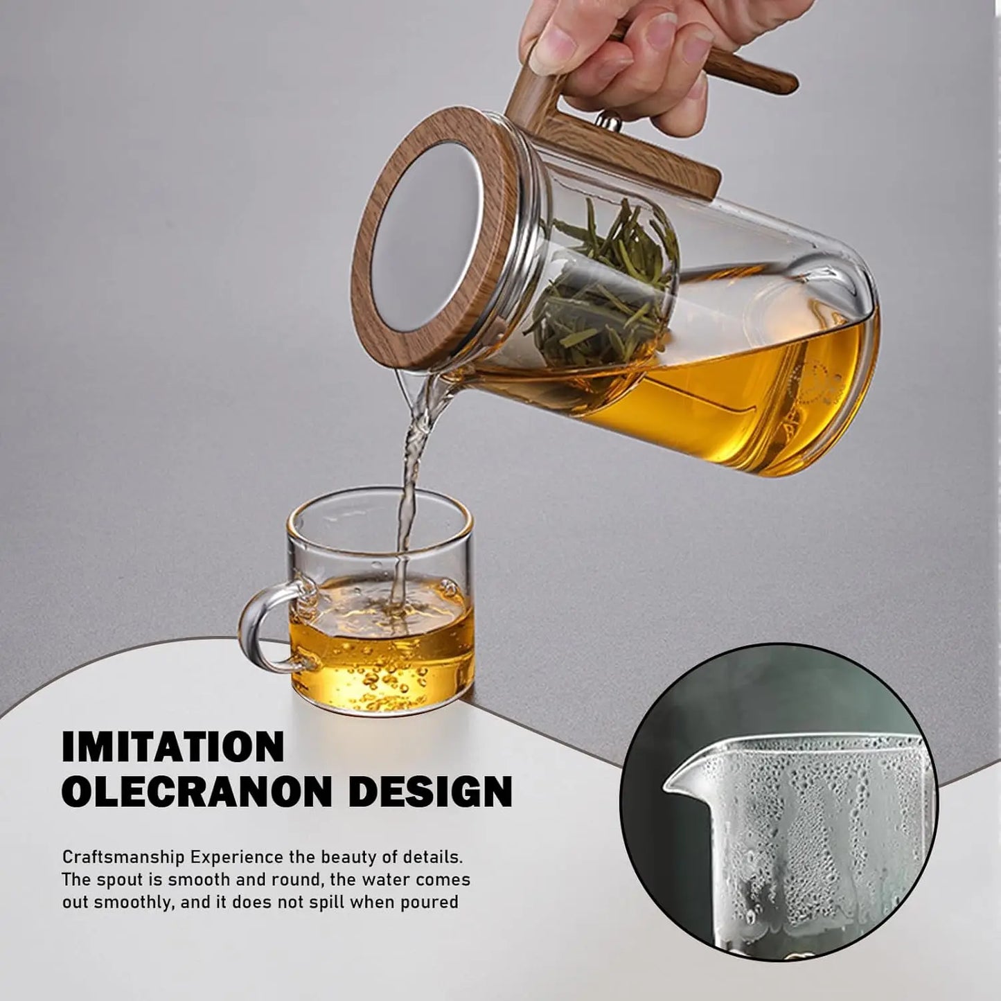 Magnetic Glass Teapot with Wooden Handle - 600ml