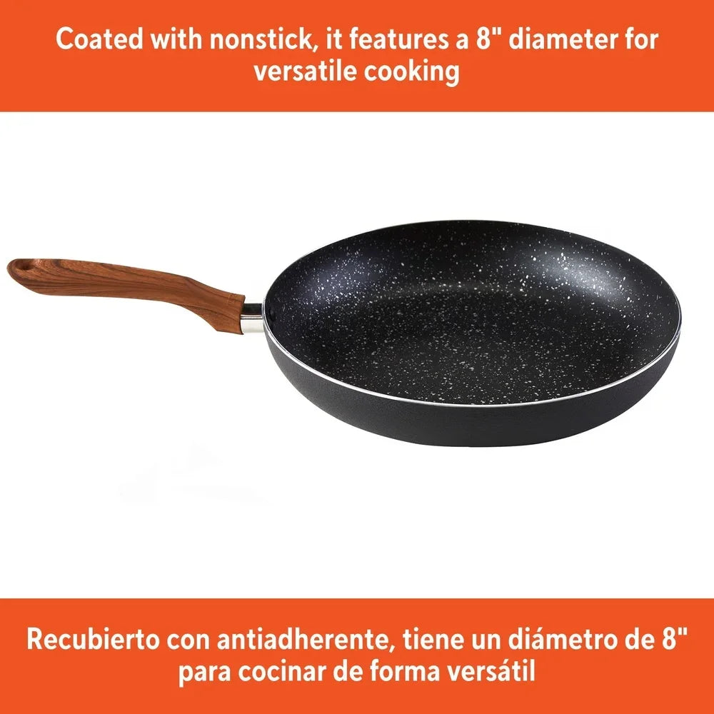 Speckled Nonstick Fry Pan: 8" Aluminum Fry Pan with Wood-Look Handle