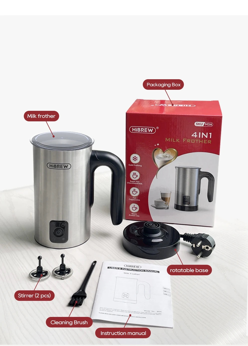 4-in-1 Automatic Milk Frother: Hot & Cold, Latte Perfection