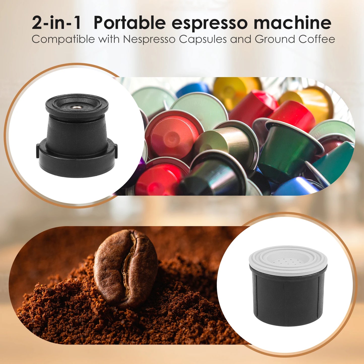 2-in-1 Portable Espresso Maker | Manual Coffee Press for Nespresso Capsules & Ground Coffee - Perfect for Travel & Camping