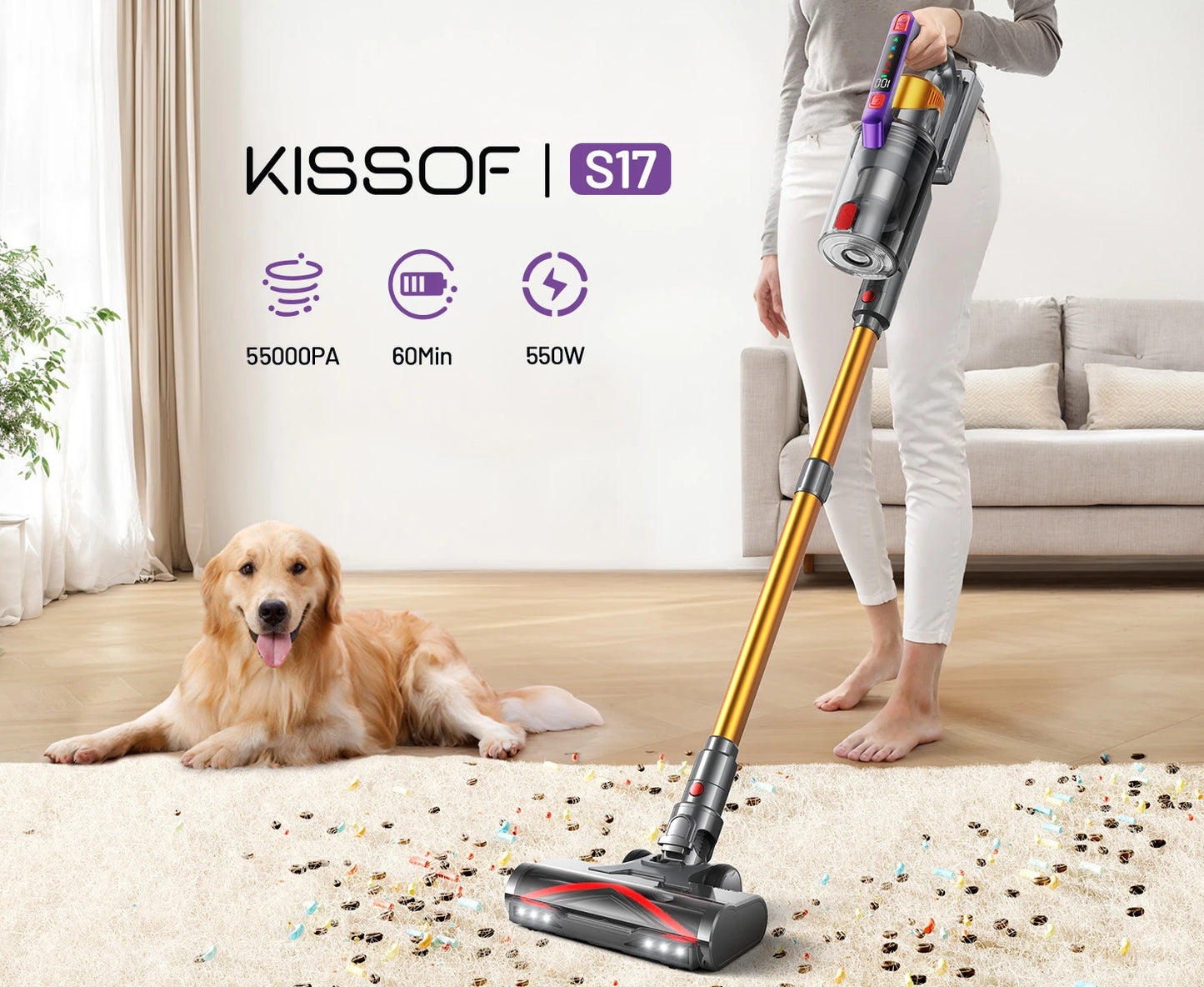 Kissof S17 Pro Powerful Cordless Vacuum Cleaner for Effortless Cleaning