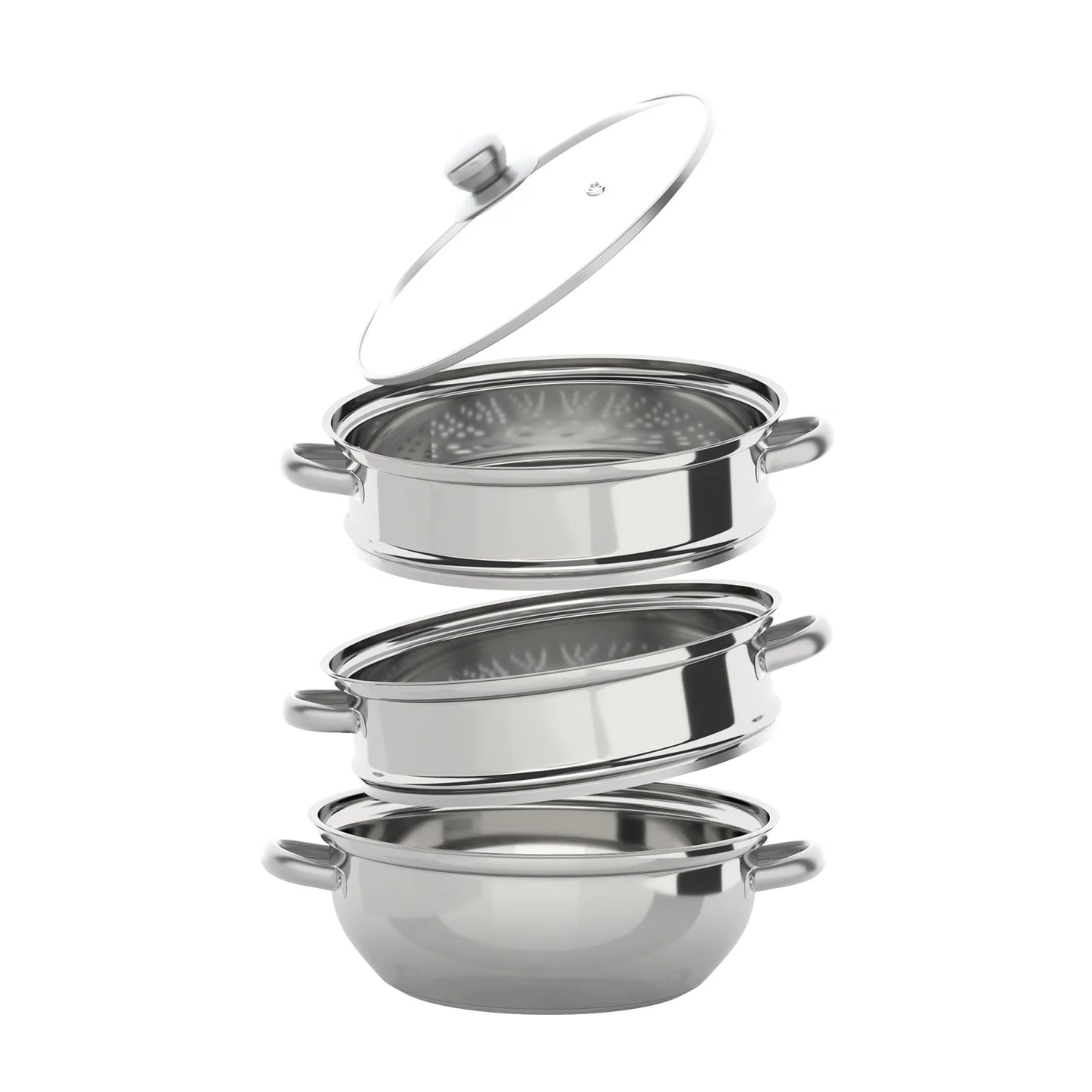 3-Tier Stainless Steel Steamer: 28cm Multi-Purpose Cooker