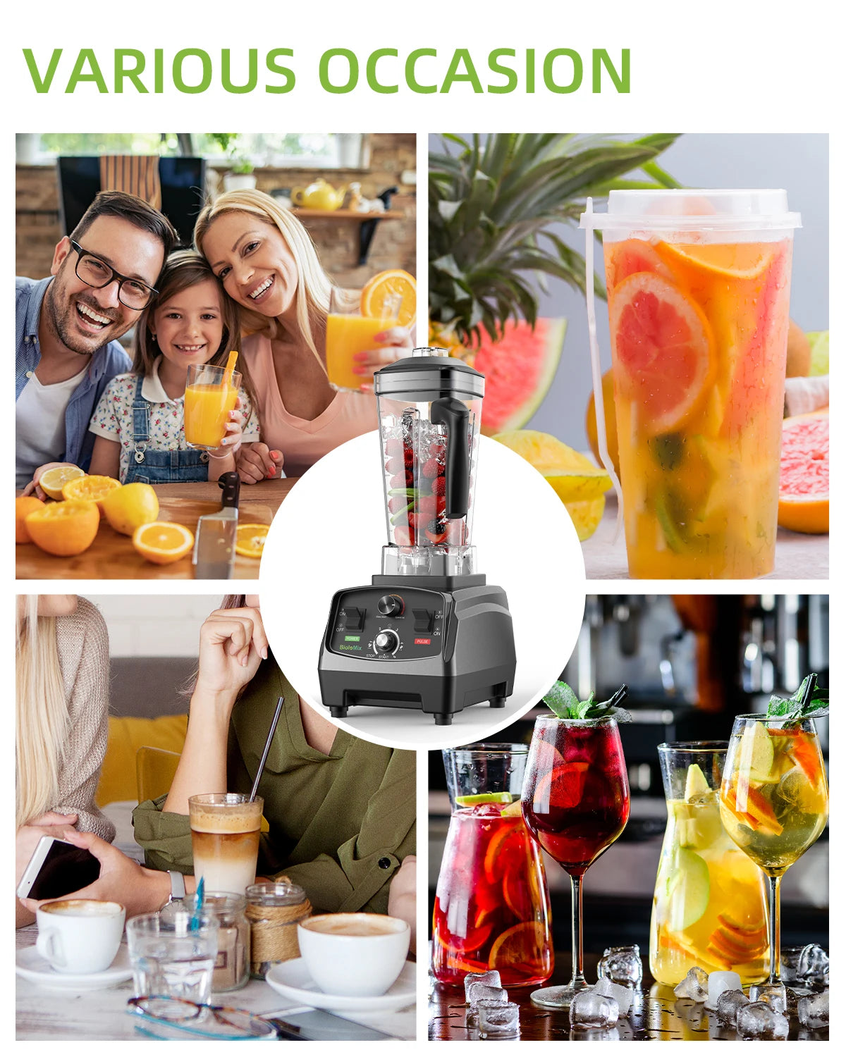 Biolomix 3HP 2200W Blender Timer Juicer 2L BPA Free