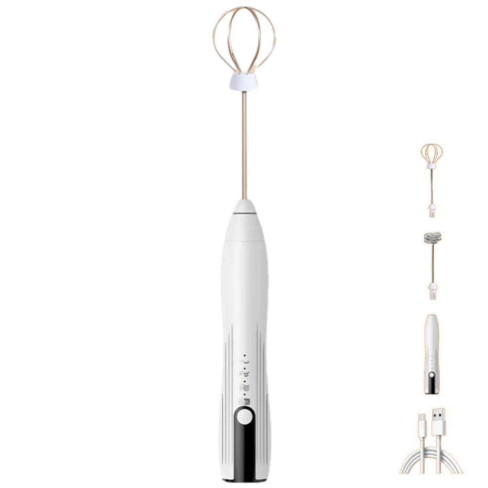 Mini Electric Milk Frother - 3 Speeds, USB Rechargeable, 14000 RPM