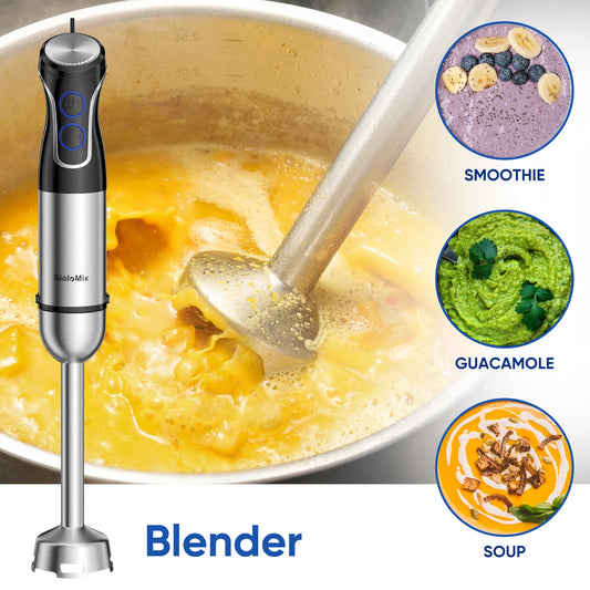 BioloMix 5-in-1 Immersion Blender: Powerful Hand Blender with Chopper, Whisk & Frother