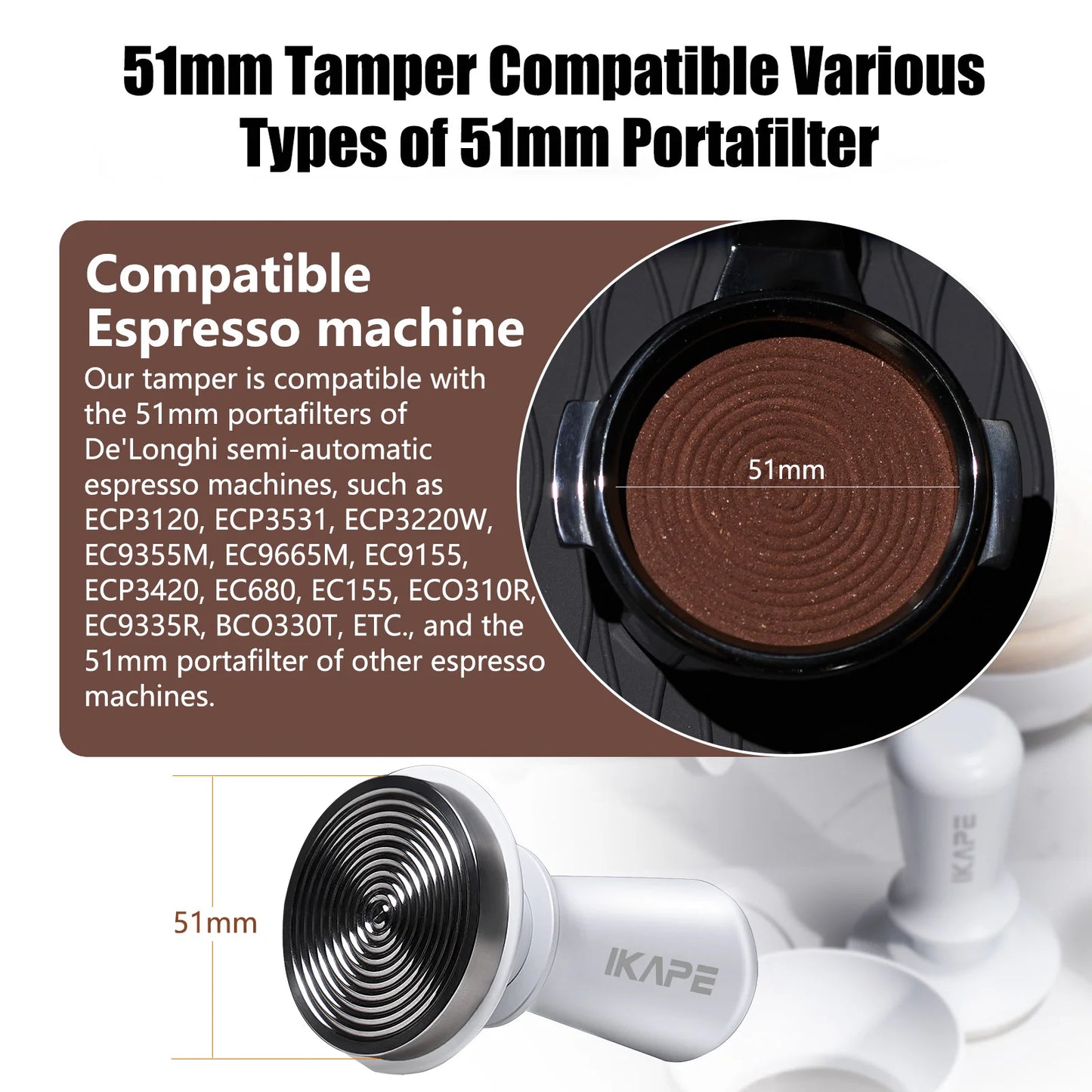 IKAPEPremium Espresso Tamper - Calibrated Spring, Stainless Steel Base