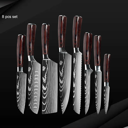 Damascus Steel Chef Knife Set: 7-Piece Kitchen Knife Block