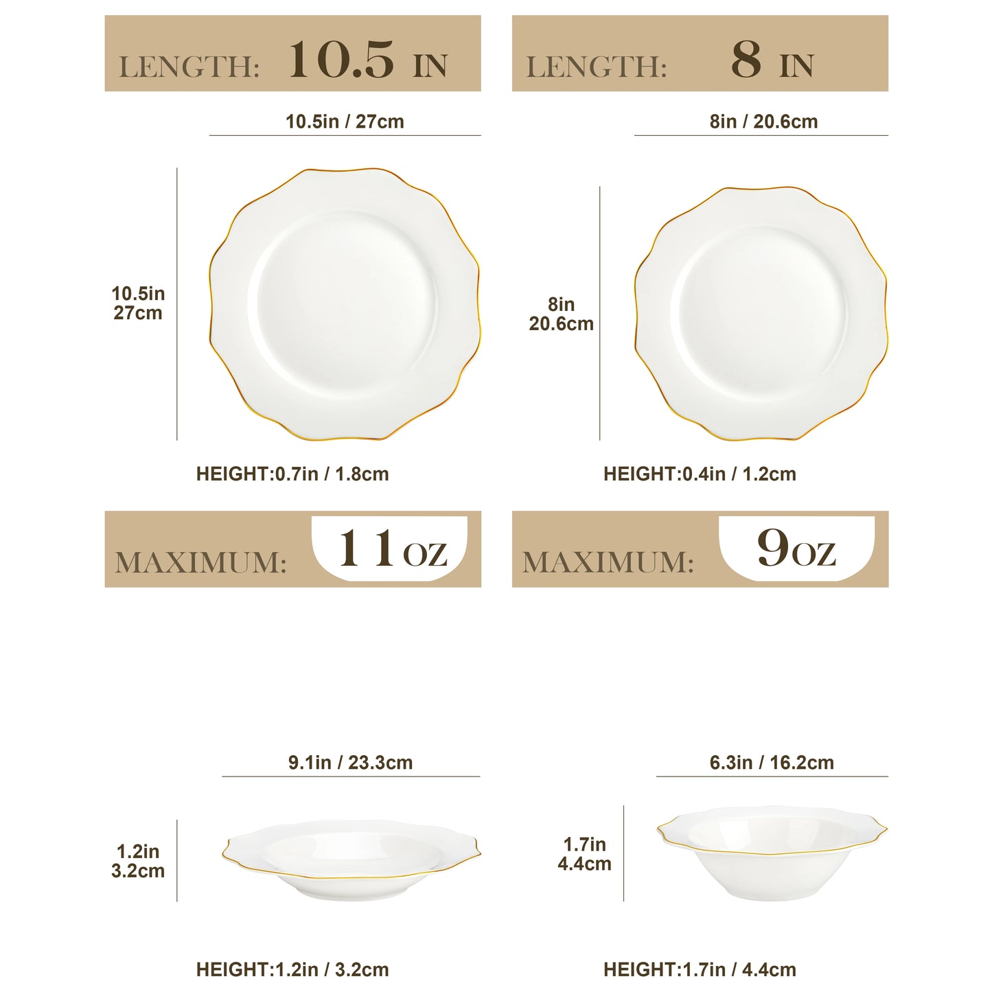 Elegant 16/32-Piece Dinnerware Set - Gold Rimmed White Porcelain