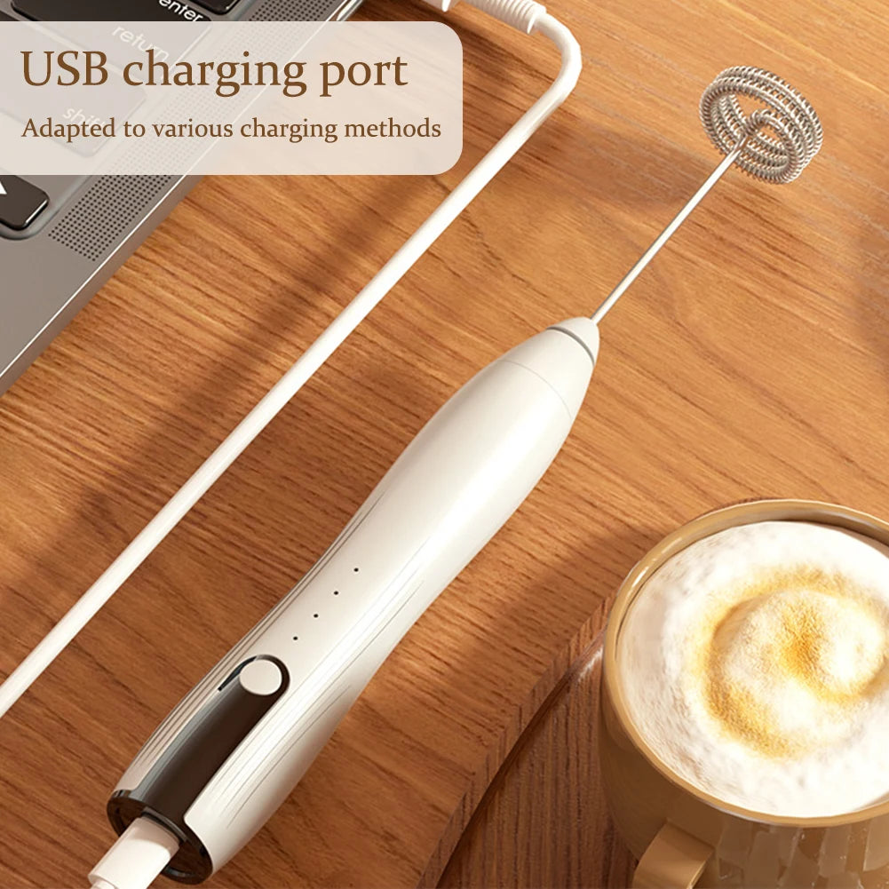 Mini Electric Milk Frother - 3 Speeds, USB Rechargeable, 14000 RPM