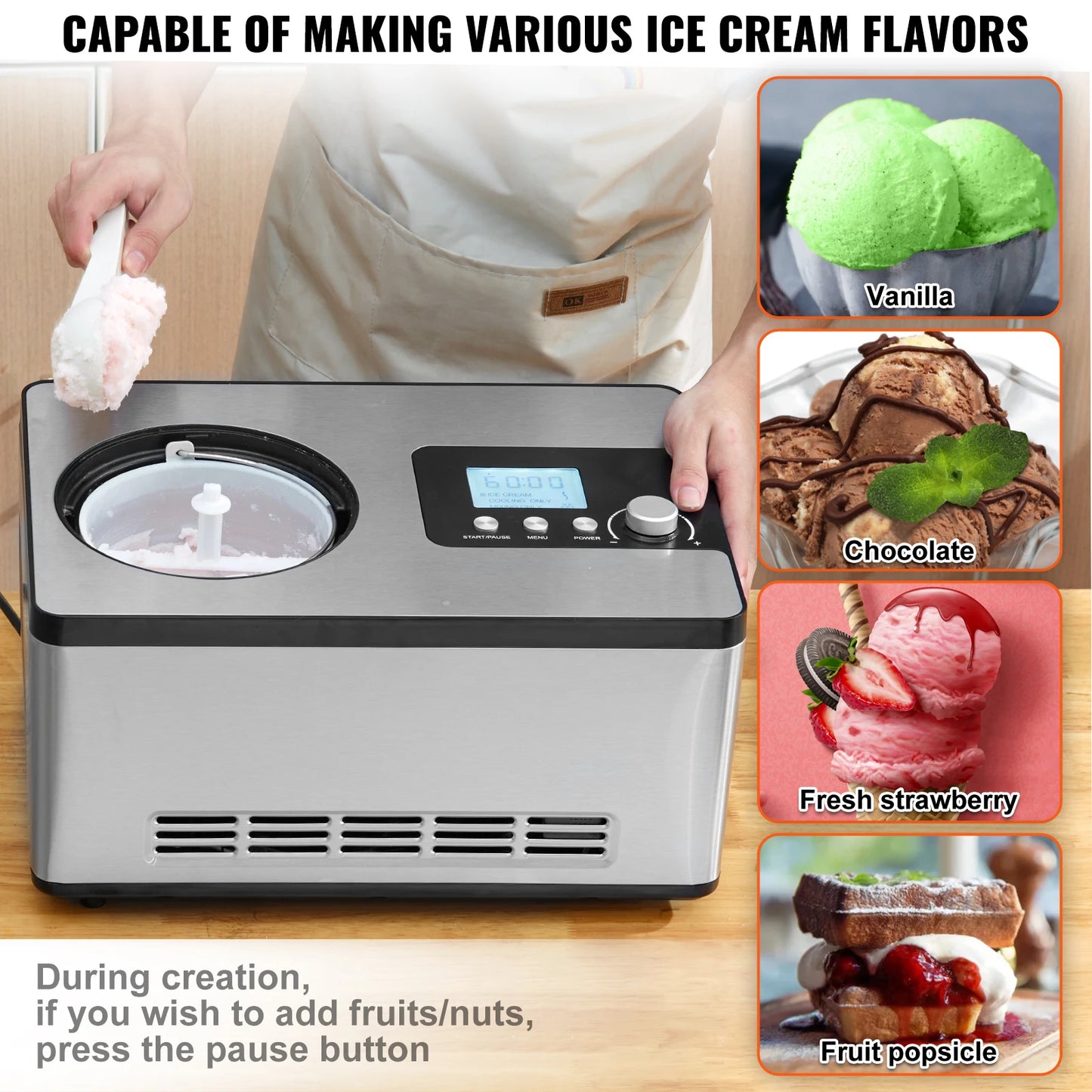 2 Quart Automatic Ice Cream Maker with Compressor | Make Gelato, Sorbet & Frozen Yogurt in 1 Hour - No Pre-Freezing!