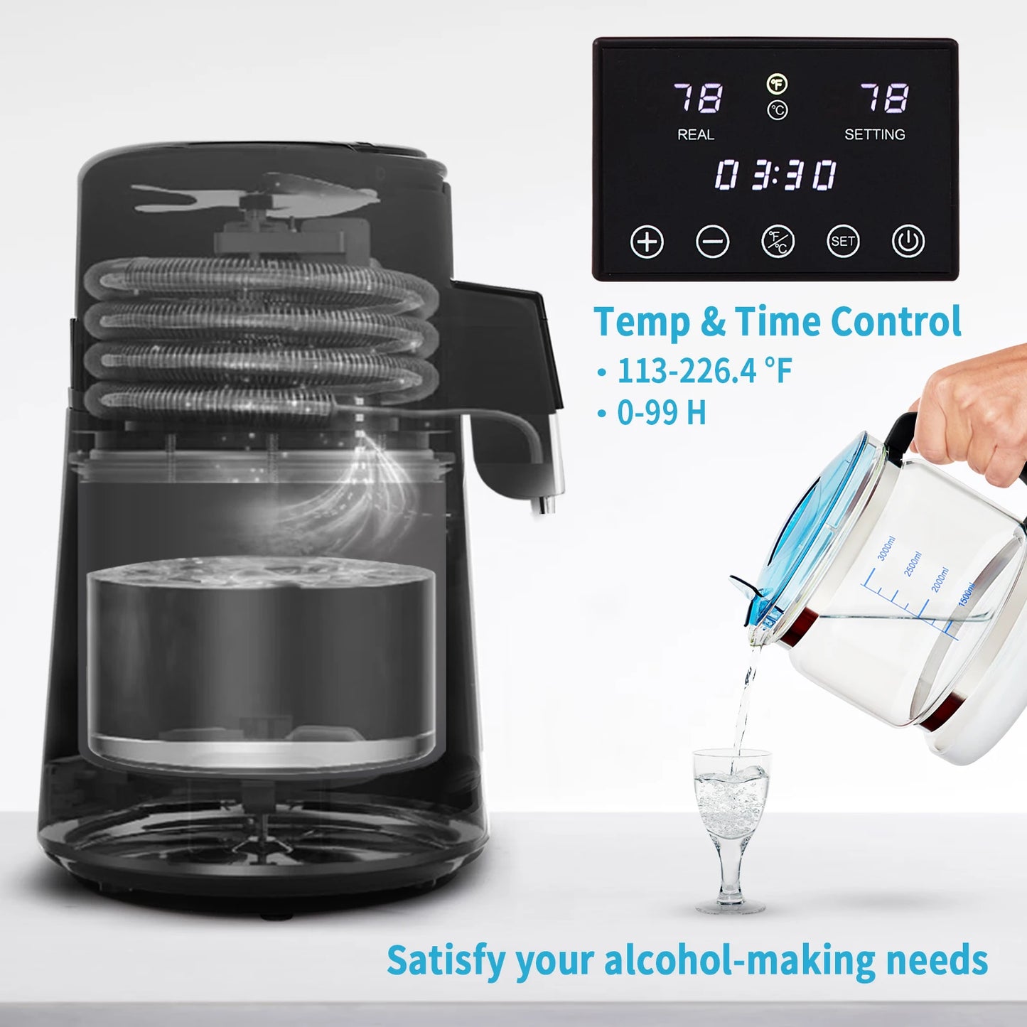 SucceBuy 4L Water Distiller Purifier Filter Dispenser DrinkingBottle Softener Dual Temp Display OverheatProtection HomeAppliance