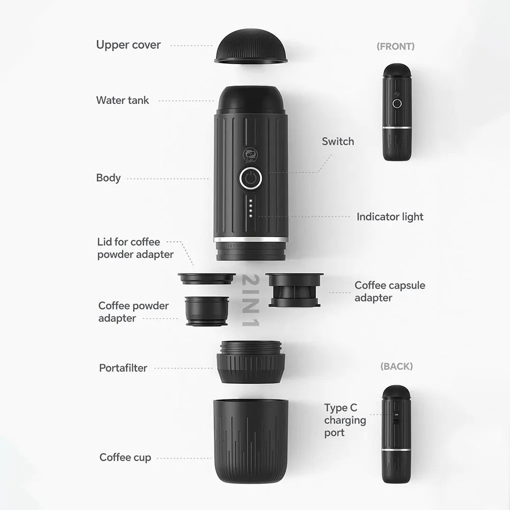2-in-1 Portable Electric Espresso Maker | Heats Water | For Capsules & Grounds