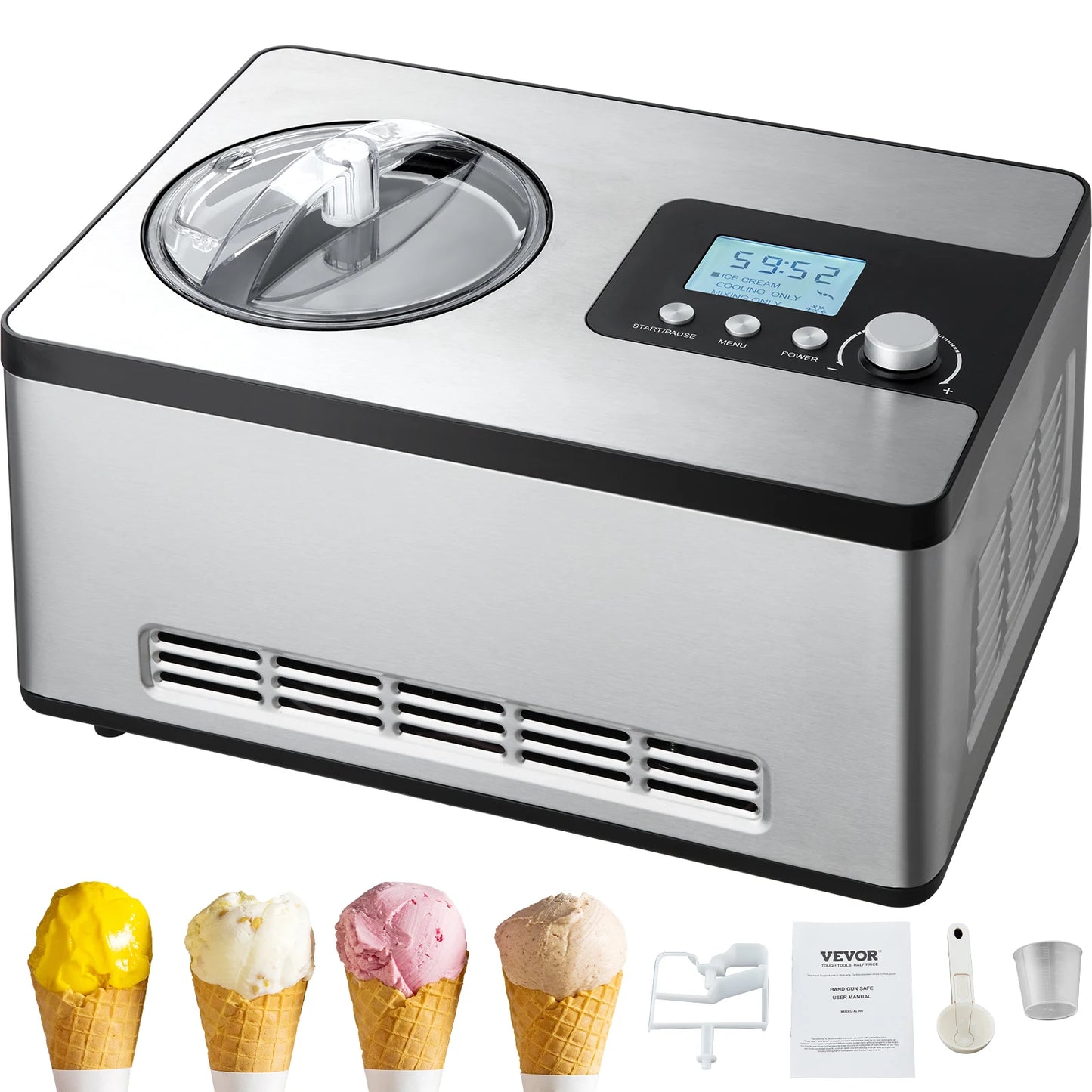 2 Quart Automatic Ice Cream Maker with Compressor | Make Gelato, Sorbet & Frozen Yogurt in 1 Hour - No Pre-Freezing!