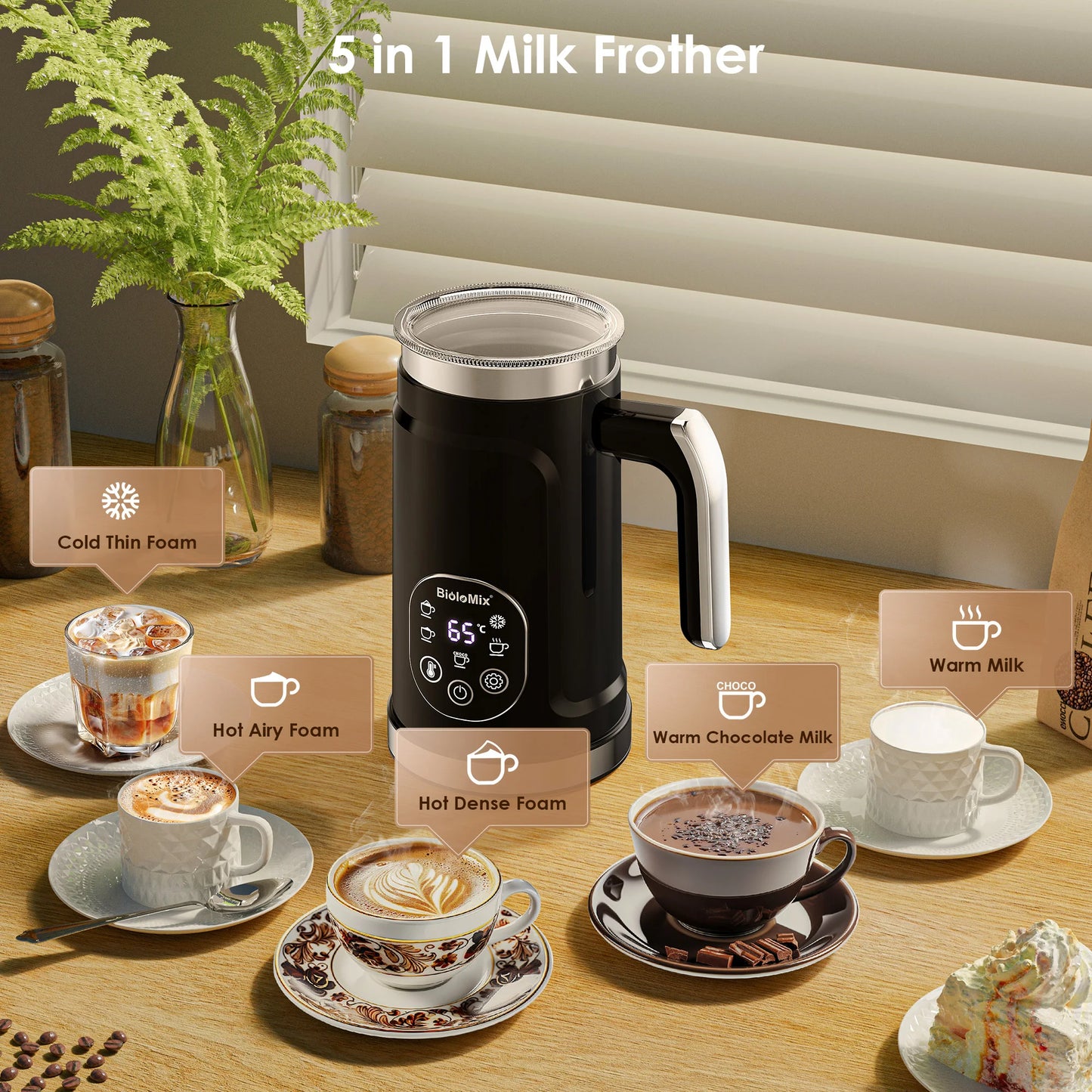 5-in-1 Milk Frother: Create Perfect Lattes at Home