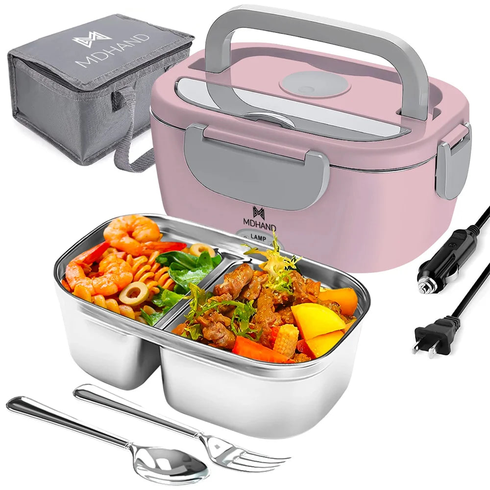 Portable Electric Lunch Box Warmer - 65W Fast Heating, 1.5L Stainless Steel