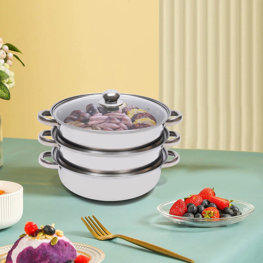 3-Tier Stainless Steel Steamer: 28cm Multi-Purpose Cooker