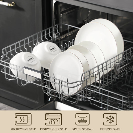 Elegant 16/32-Piece Dinnerware Set - Gold Rimmed White Porcelain