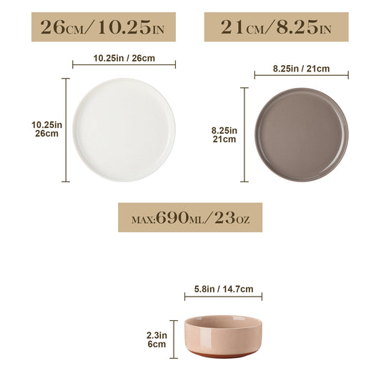 12/24-Piece Elegant Dinnerware Set - Stoneware Plates & Bowls