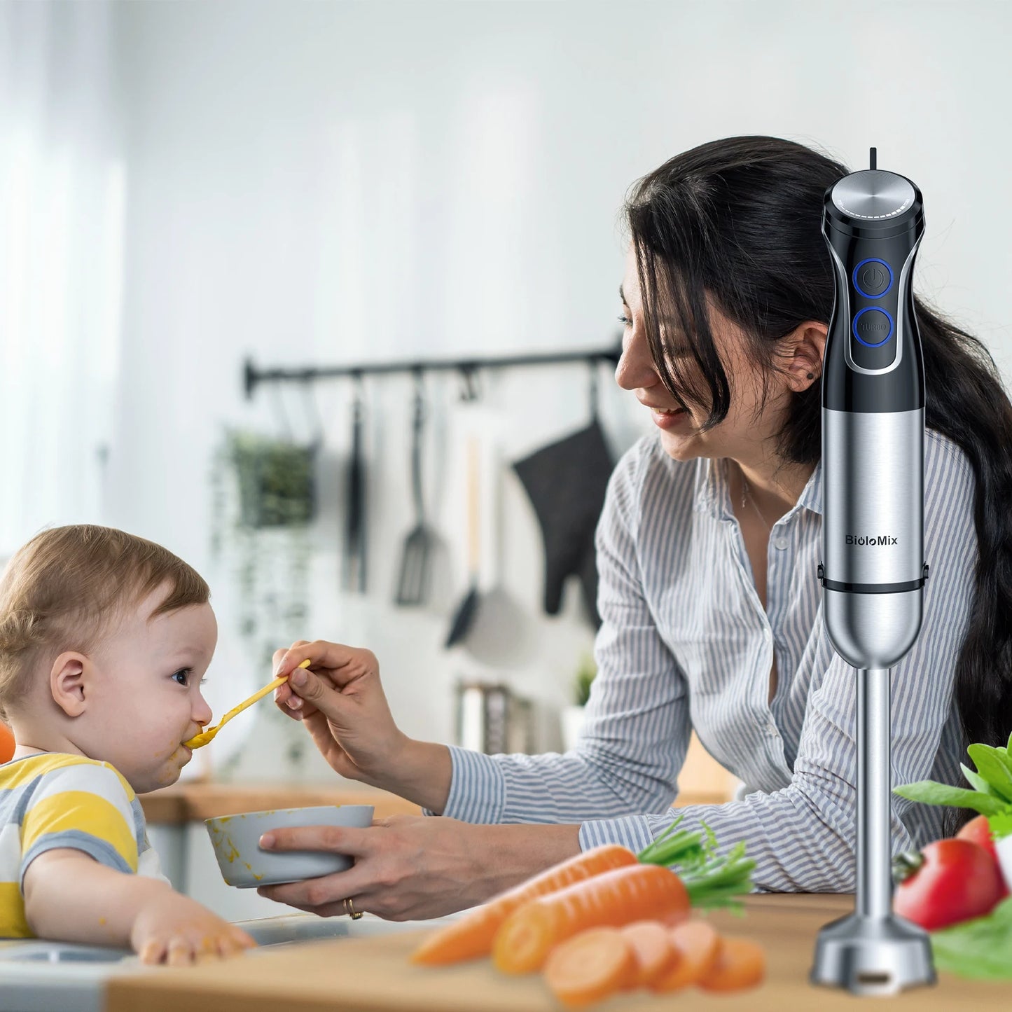 BioloMix 5-in-1 Immersion Blender: Powerful Hand Blender with Chopper, Whisk & Frother