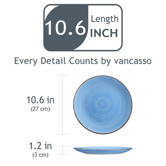 vancasso Bonita Blue 10.4 inch Dinner Plate Set of 6, Handpainted Big Plate Set in Rustic Look, 26.5cm Serving Plate for Dinner/