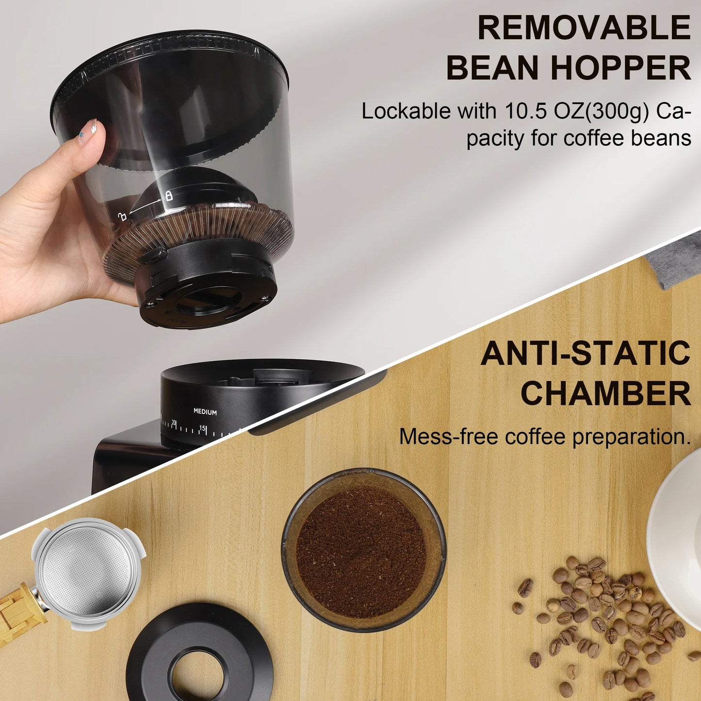 CoffArt Electric Conical Burr Grinder | 30 Settings for Espresso, Drip & French Press