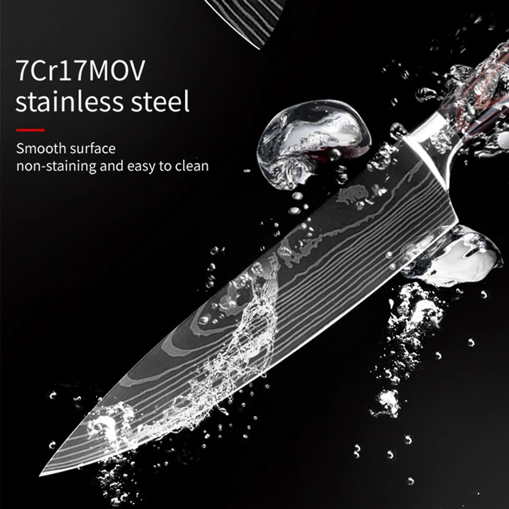 Damascus Steel Chef Knife Set: 7-Piece Kitchen Knife Block