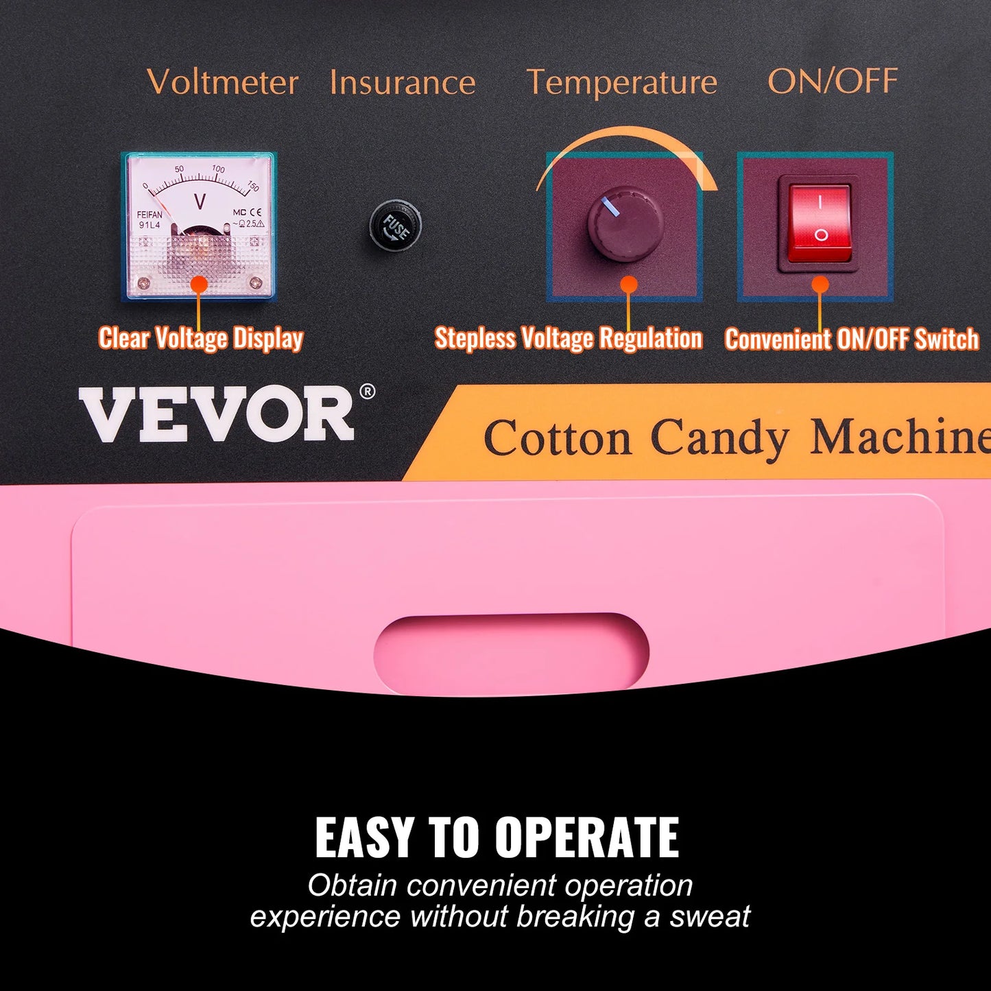 VEVOR Commercial Cotton Candy Machine, 1050W Electric Floss Maker with Temp Control & Stainless Steel Bowl