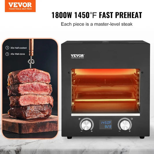 VEVOR 1450°F Professional Infrared Steak Grill | 1800W Electric Countertop Broiler for Perfect Searing