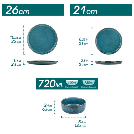 Malacasa 18/36-Piece Teal Ceramic Dinnerware Set - Elegant Reactive Glaze