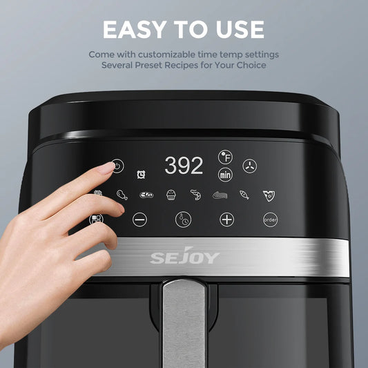 Sejoy 6 Quart 8-in-1 Air Fryer Oven with Viewing Window | 1500W Digital Oilless Cooker