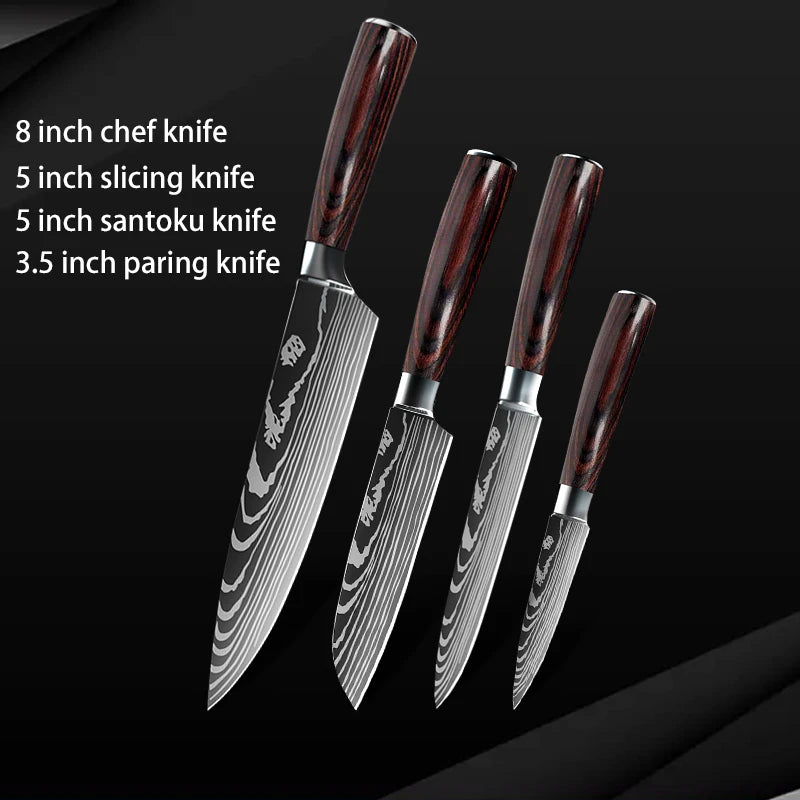 Damascus Steel Chef Knife Set: 7-Piece Kitchen Knife Block