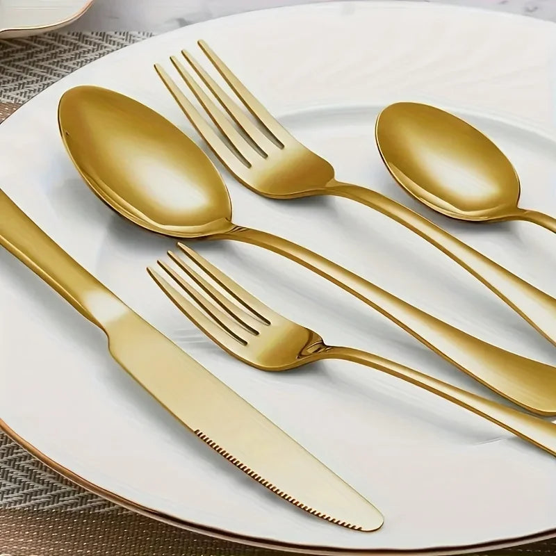 Golden Elegance: Stainless Steel Flatware Set