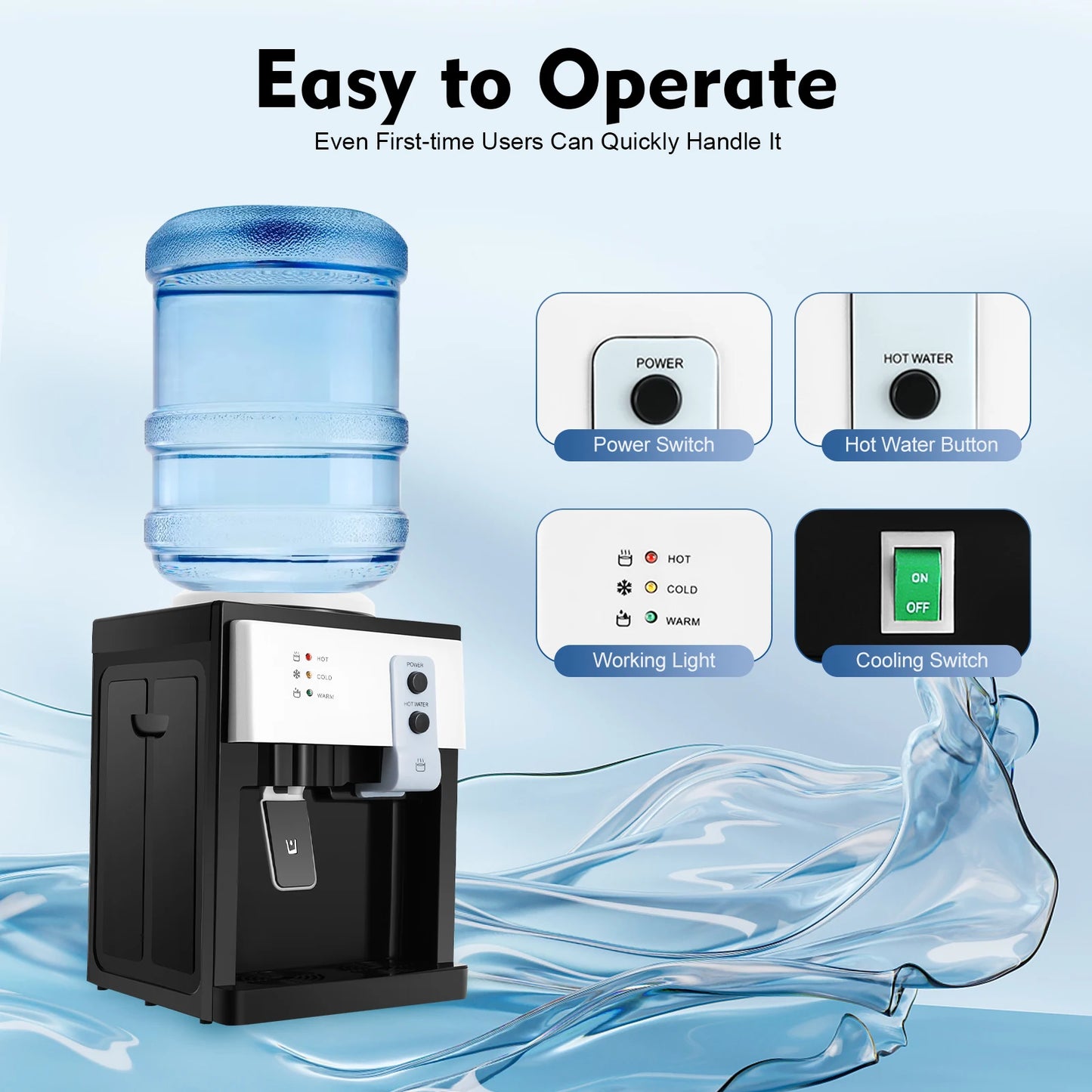 Compact Hot & Cold Water Dispenser - Desktop Water Cooler for Home & Office