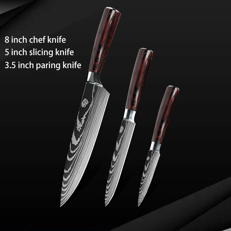Damascus Steel Chef Knife Set: 7-Piece Kitchen Knife Block