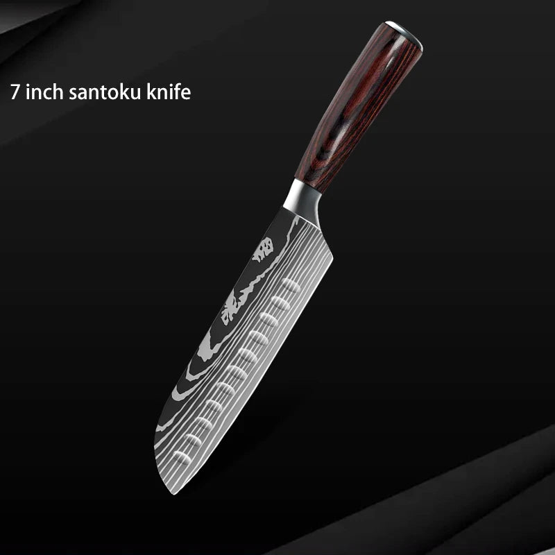 Damascus Steel Chef Knife Set: 7-Piece Kitchen Knife Block
