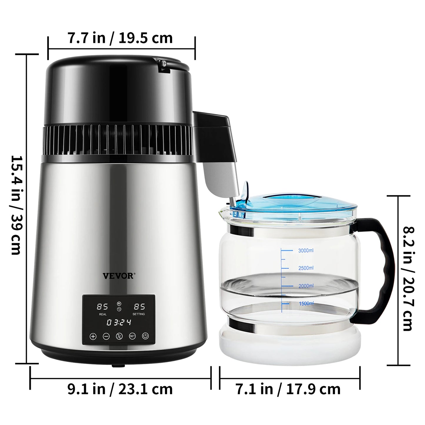 SucceBuy 4L Water Distiller Purifier Filter Dispenser DrinkingBottle Softener Dual Temp Display OverheatProtection HomeAppliance