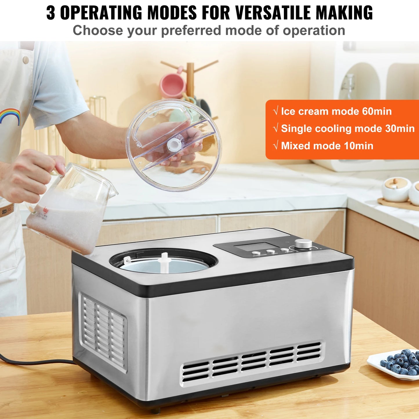 2 Quart Automatic Ice Cream Maker with Compressor | Make Gelato, Sorbet & Frozen Yogurt in 1 Hour - No Pre-Freezing!