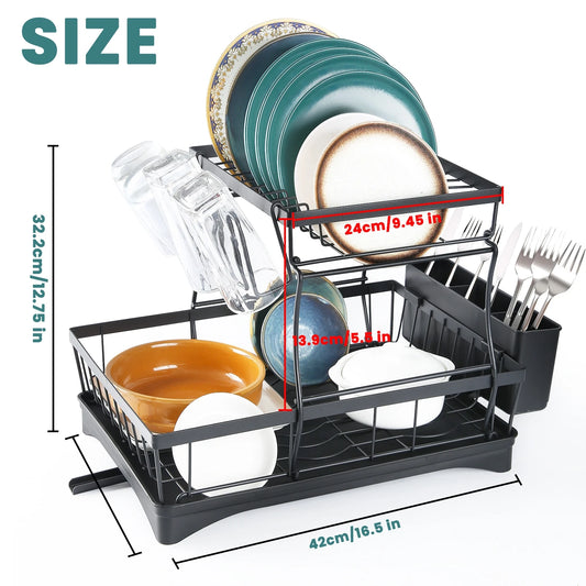 2-Tier Dish Drying Rack: Large Capacity Kitchen Organizer