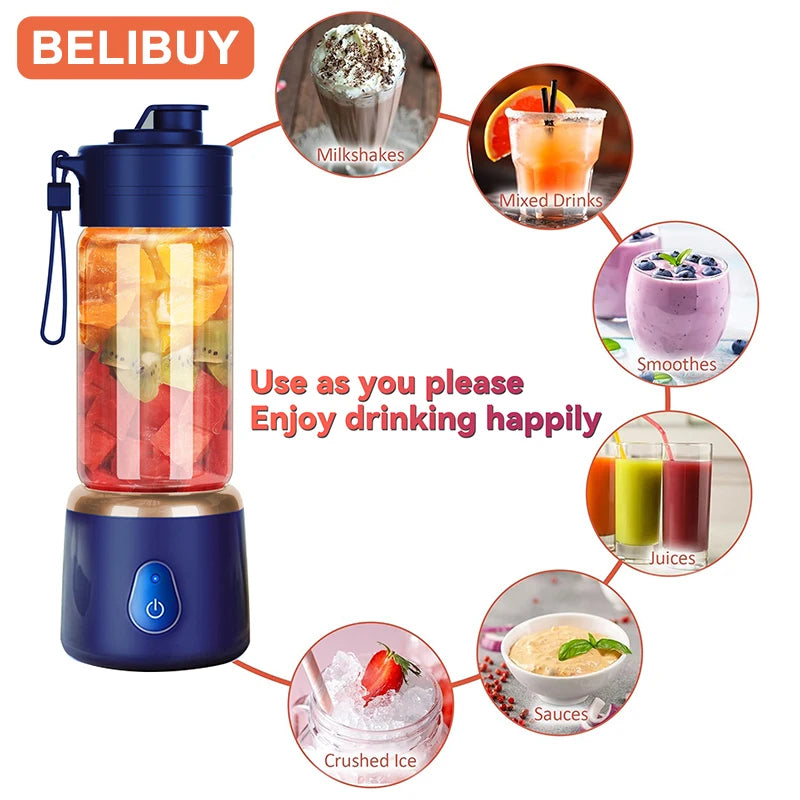 Portable Smoothie Blender: 600ML USB Rechargeable Juice Maker