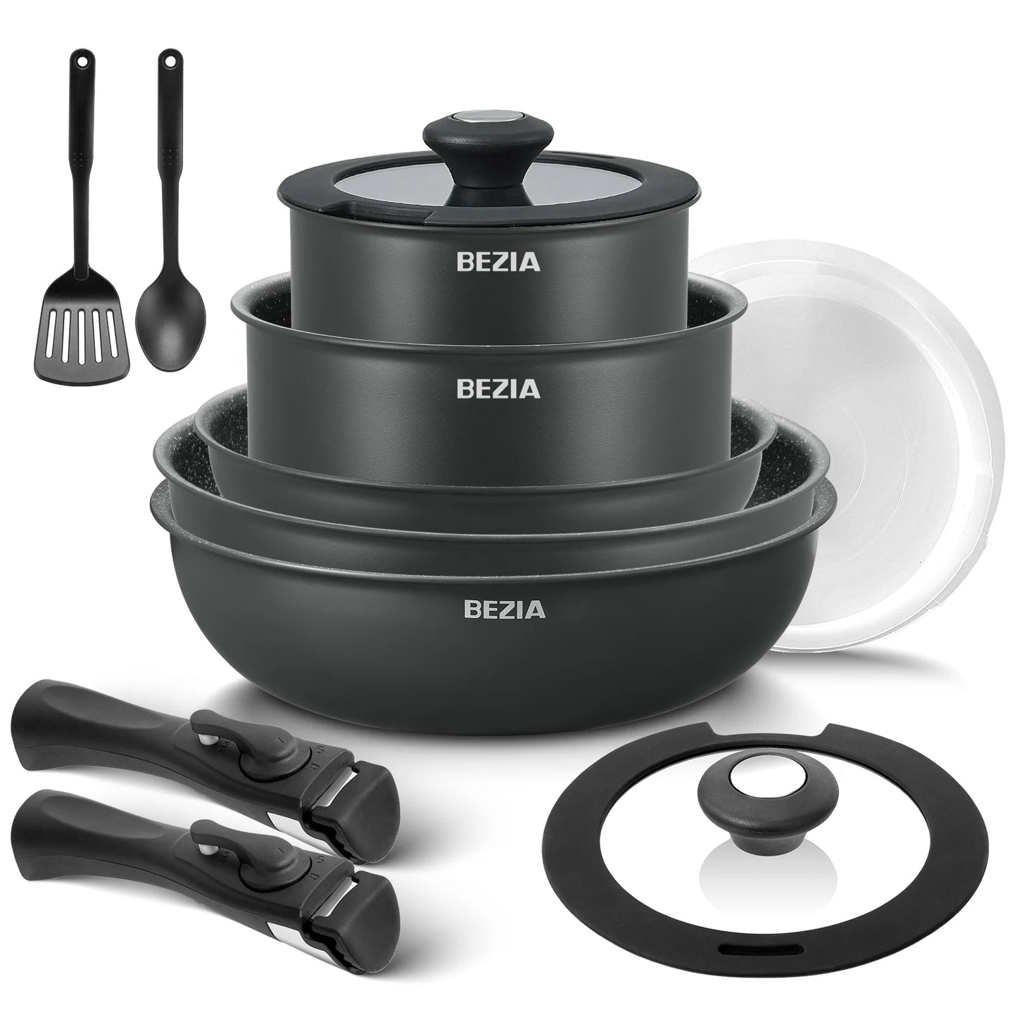 13-Piece Detachable Handle Induction Cookware Set: Non-Stick Pots & Pans for All Stoves