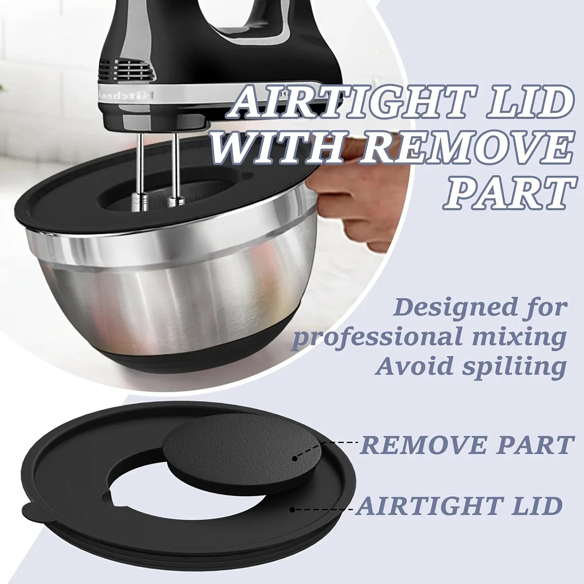 8-Piece Stainless Steel Mixing Bowl Set with Airtight Lids & Graters