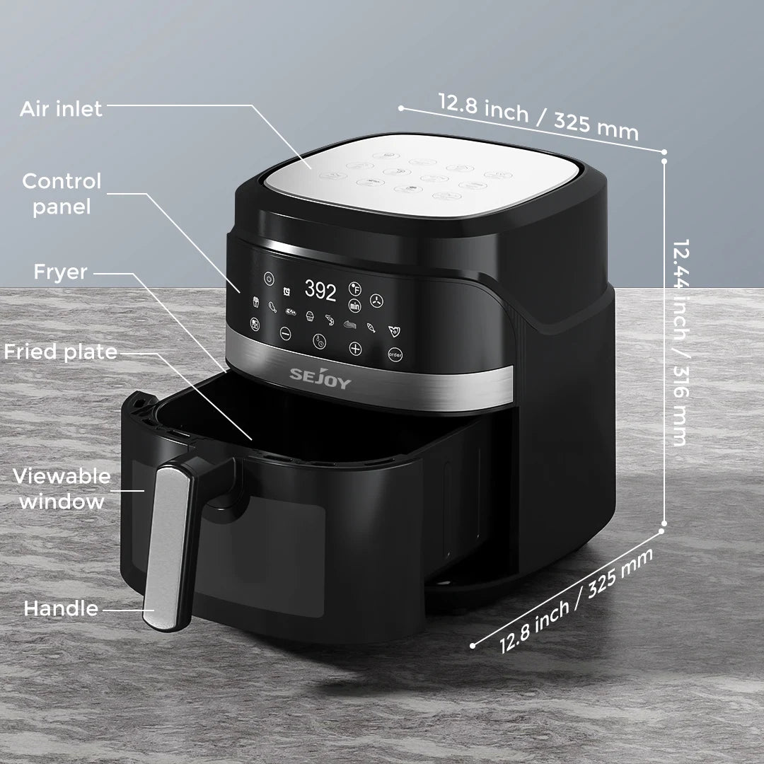 Sejoy 6 Quart 8-in-1 Air Fryer Oven with Viewing Window | 1500W Digital Oilless Cooker